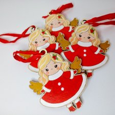 Komplet drewnianych zawieszek "Świąteczne Anioły" – 4 sztuki