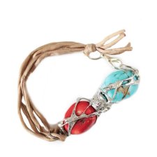 TURKUS I KORAL Z JEDWABIEM - AUTORSKA BRANSOLETKA