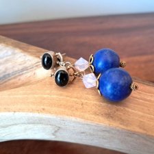 POZŁACANE SREBRO - AUTORSKIE KOLCZYKI Z LAPIS LAZULI ONYKSU I KRYSZTAŁÓW SWAROVSKI - NOWE