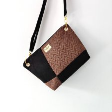 Torebka R U T H Orange&Black - patchworkowa torebka, nubuk i tkanina pleciona