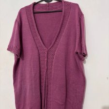 Ażurowy różowy kardigan oversize z krótkim rękawem, delikatna dzianina Element Rozmiar XL / 42 / 14