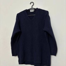 Granatowy sweter C&A z dekoltem V, bawełna-akryl, klasyczny fason C&A Rozmiar L / 40 / 12