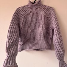 Liliowy gruby golf H&M z wełną, cieplutki sweter o pięknej fakturze, miękki i bardzo modny H&M Rozmiar S / 36 / 8