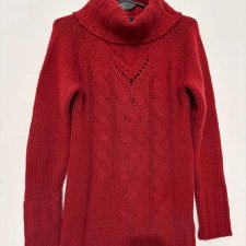 Czerwony gruby sweter golf Blue Seven S • warkoczowy splot • ciepły zimowy