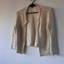 Vintage perłowy kardigan z cekinami elegancki retro glamour old money styl