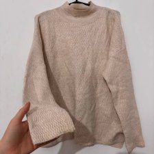 Beżowy sweter Primark z fakturą, miękki oversize, długi rękaw, półgolf Primark Rozmiar M / 38 / 10