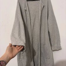 Szary długi kardigan XXL C&A, bawełna z akrylem, kieszenie, miękki i wygodny XXL / 44 / 16