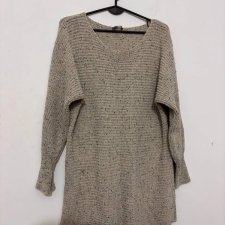 Beżowy sweter oversize melanżowy L–XL, miękki luźny krój, długi model XL / 42 / 14·Bardzo dobry·Jessica