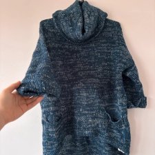 Niebieski sweter z golfem i kieszeniami, melanżowy, miękki, oversize, akryl M / 38 / 10·Bardzo dobry·Primark