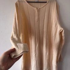 Tunika Sweter Beż Waniliowy Suwak Akryl Oversize Długi Krój 6XL / 52 / 24·Bardzo dobry·Top Vintage