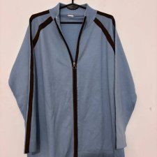 Niebieska sportowa bluza na suwak z brązowymi lampasami, lekka, oversize XXXL / 46 / 18·Bardzo dobry·Top Vintage