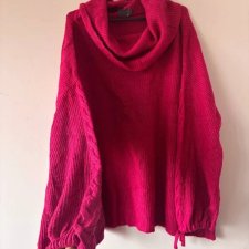 Sweter Yessica Oversize Fuksja Róż Komin Warkocze Troczki 7XL / 54 / 26·Bardzo dobry