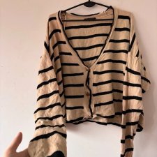 Kardigan Oversize Pasy Beż Czarny Nietoperz 6XL / 52 / 24·Bardzo dobry·LCW