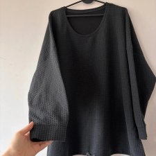 Czarna Bluza Oversize Wafel Waffle Knit Długi Rękaw Wiązanie 6XL / 52 / 24·Bardzo dobry·