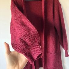 Ciepły Bordowy Kardigan Narzutka Oversize z Kieszeniami - Melanżowy Soft Knit L / 40 / 12·Bardzo dobry·Primark