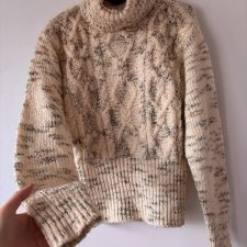 Kremowy sweter z golfem, gruby splot, melanż, ciepły model s m M / 38 / 10·Bardzo dobry·Wooden