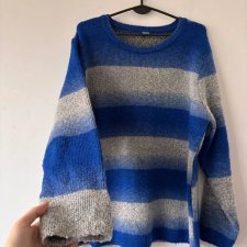 Oversize'owy Sweter Pasy Blue/Grey/Black – Komfort i Styl XXXL / 46 / 18·Bardzo dobry