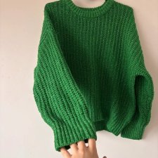 Zielony sweter o grubym splocie L – miękki, ciepły, efektowny kolor oversize L / 40 / 12·Bardzo dobry·Primark