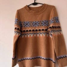 Sweter w nordycki wzór – beżowy z błękitnym akcentem S / 36 / 8·Bardzo dobry