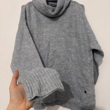 Ciepły niebieski sweter bluemotion z golfem oversize miękka przędza casual zimowy XXL / 44 / 16·Bardzo dobry·Blue Motion