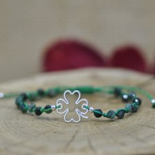 Czterolistna koniczyna - bransoletka, srebro 925 i kamienie naturalne