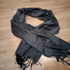 Szara Pashmina - 50% kaszmir, 50% jedwab – elegancka, miękka, z ornamentem