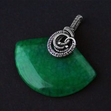 Cleo zielony wisior wire-wrapping, srebro oksydowane