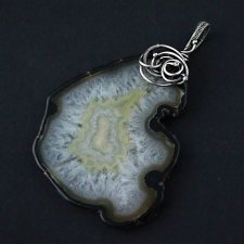 Natty - duży wisior z plastrem agatu, wire wrapping, srebro oksydowane