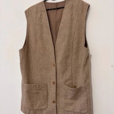 Beżowa wełniana kamizelka na guziki z kieszeniami gługa elegancka XXL / 44 / 16·Bardzo dobry·Vintage Boutique