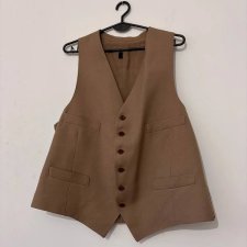 Beżowa elegancka kamizelka garniturowa vintage, klasyczny fason, rozmiar L/XL L / 40 / 12·Bardzo dobry·Vintage Boutique