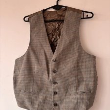 Elegancka kamizelka unisex w drobną kratę, klasyczny krój, kieszenie M / 38 / 10·Bardzo dobry·Vintage Boutique
