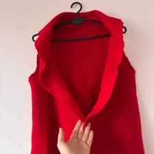 Czerwona filcowa długa kamizelka bezrękawnik falowane brzegi elegancka warstwowa L / 40 / 12·Bardzo dobry·Top Vintage