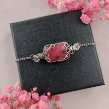Bransoletka Rodonit stal chirurgiczna handmade wirewrapping