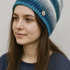 Kolorowa gruba czapka zimowa smerf ręcznie robiona