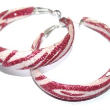 BROKATOWE  RÓŻ KOLCZYKI koła disco vintage