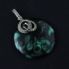 Salome - srebrny duży wisior wire-wrapping z agatem mszystym