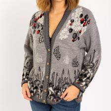 Kardigan Vintage Szary wzory Unisex Grandpa Jarzębina Jesień