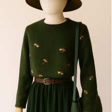 H&M zielony sweter w złote ważki pszczoły ???? owady Oversize