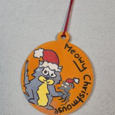 BOMBKA - ręcznie malowana na sklejce - KOT I MYSZ - 8cm