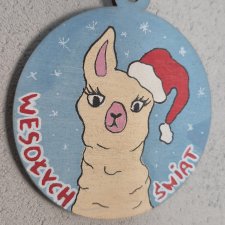 BOMBKA - ręcznie malowana na sklejce - LAMA  - 8cm