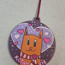 BOMBKA - ręcznie malowana na sklejce - KOTAM CIĘ - 8cm