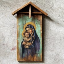 Obraz malowany na starych deskach - Madonna z Dzieciątkiem