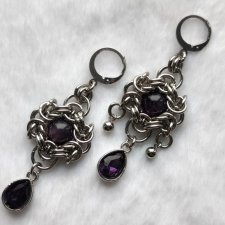 Kolczyki chainmaille CIEMNY AMETYST 6,2 cm gothic elf stal chirurgiczna