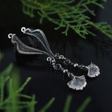 Ogród japoński - srebrne kolczyki z listkami miłorzębu