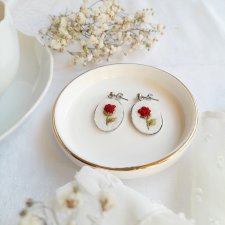 Kolczyki Bordowe róże ogrodowe owalne duże 2