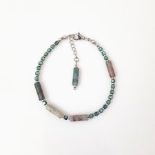 Bransoletka z agatem indyjskim i hematytem v silver