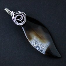 Cassandra - duży srebrny wisior z agatem, wire-wrapping