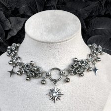 Choker STARFALL chainmaille + gwiazda północy stal chirurgiczna 33,6+7,2 cm