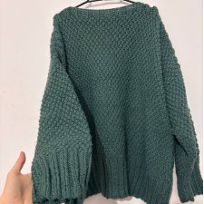 Sweter vintage zielony gruby o splocie popcorn, oversize MODEL Rozmiar 6XL / 52 / 24