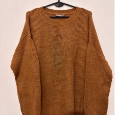 Sweter FRANSA • karmelowy ażurowy oversize • miękki i lekki 6XL / 52 / 24·Bardzo dobry